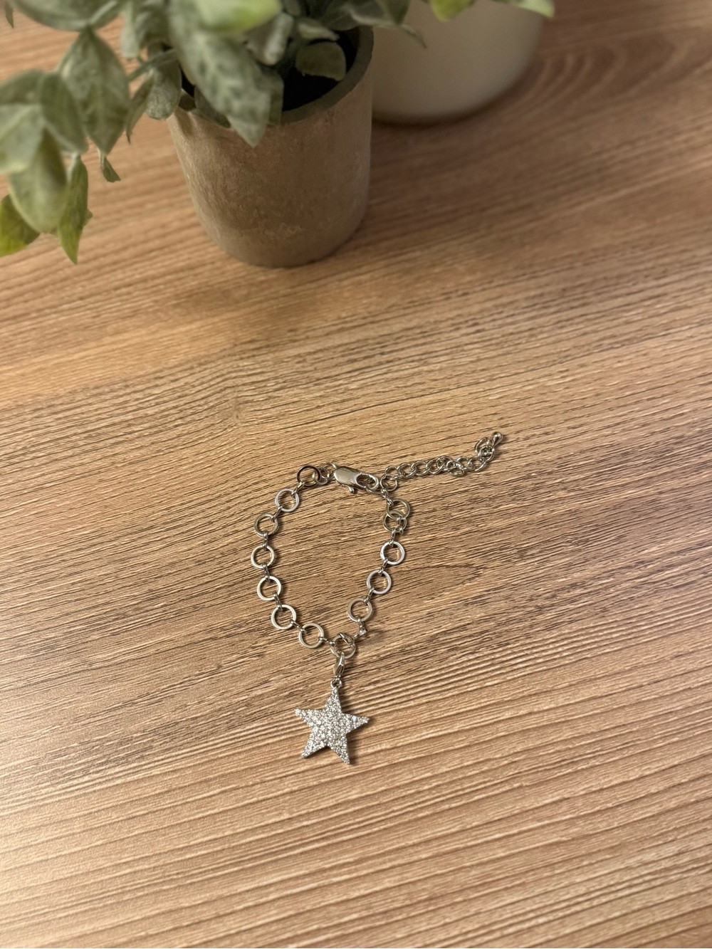 Silver Star Charm Bracelet with Rhinestone Pendant